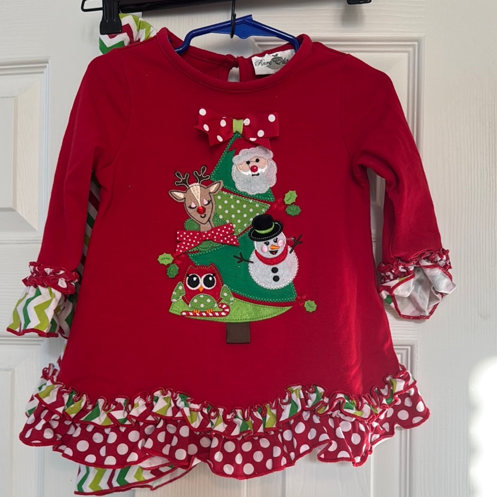 Girls Rare Edition Holiday Tree Christmas Party Boutique Shirt Pants Outfit 2T